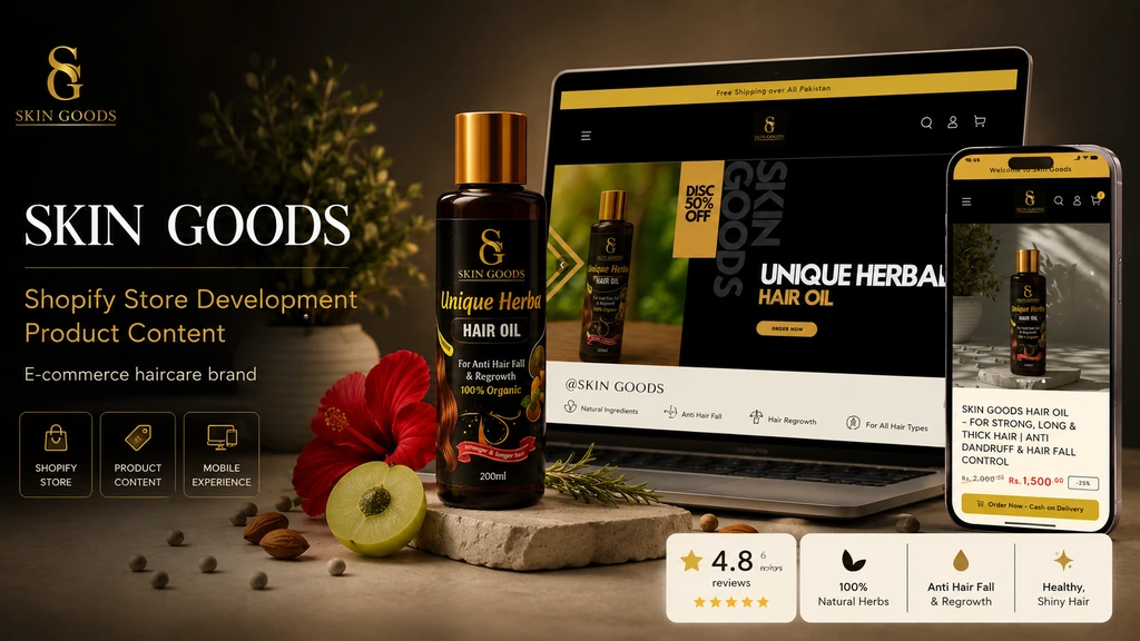 Skin Goods Shopify store development and product-content case study by DEN-X Production